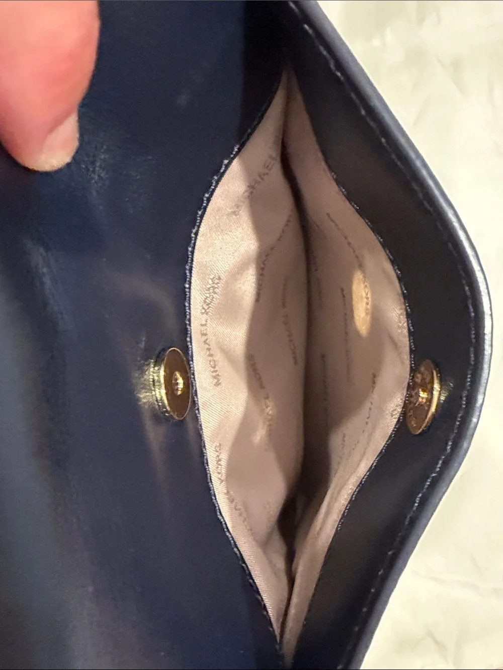 Michael Kors Navy Whipstitch Leather Crossbody with Gold MK Logo